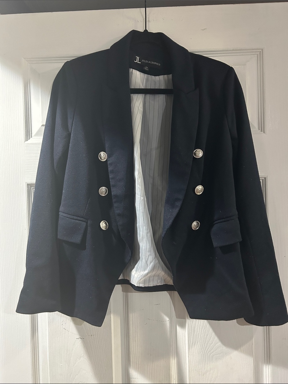 Jules & Leopold Navy Double-Breasted Blazer with Silver Buttons Sz small